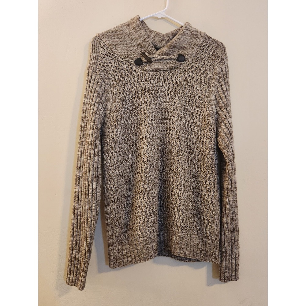 Weatherproof Vintage Mens Marled Brown Shawl Collar Toggle Sweater Medium